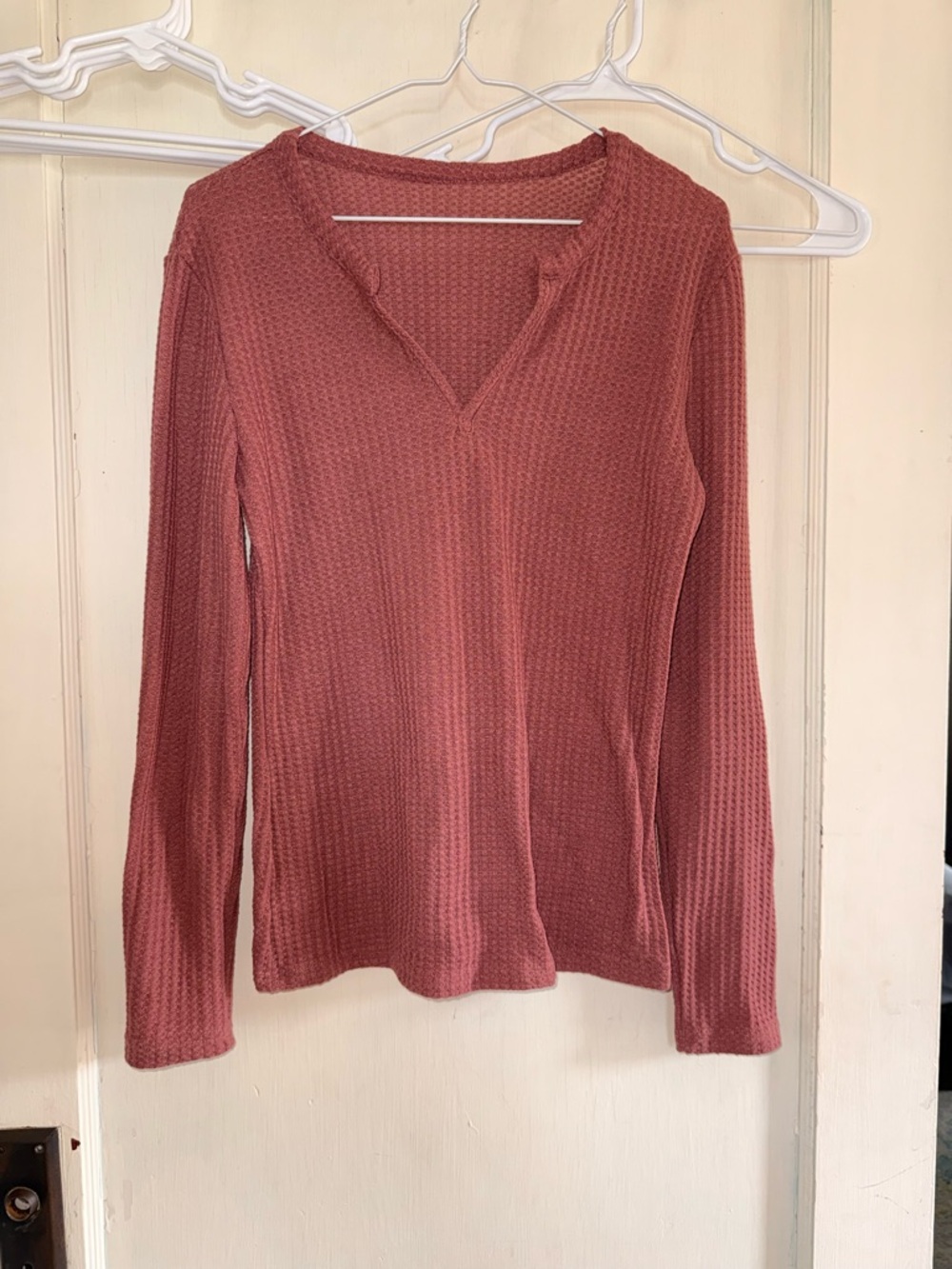 SHEIN Dusty Mauve Waffle Knit Long Sleeve Top
